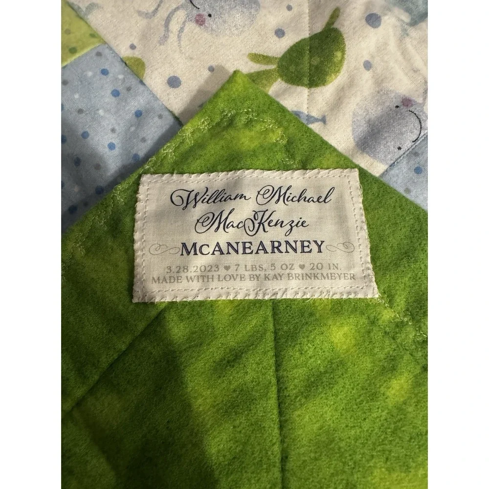 Handmade Baby Quilt Crib Blanket Patchwork Sea Life Blue Green Turtles Jellyfish